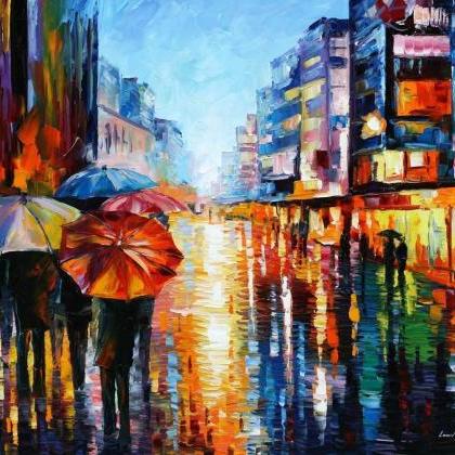 Night Umbrellas — Print On Canvas By Leonid..