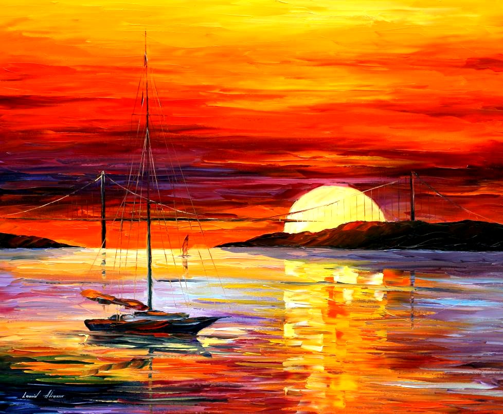 Golden Gate Bridge By The Sunset — Print On Canvas By Leonid Afremov - Size 30" X 36" (75cm X 90cm)