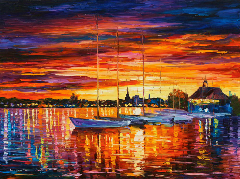 Helsinki - Sailboats At Yacht Club — Print On Canvas By Leonid Afremov - Size 40" X 30" (100cm X 75cm)
