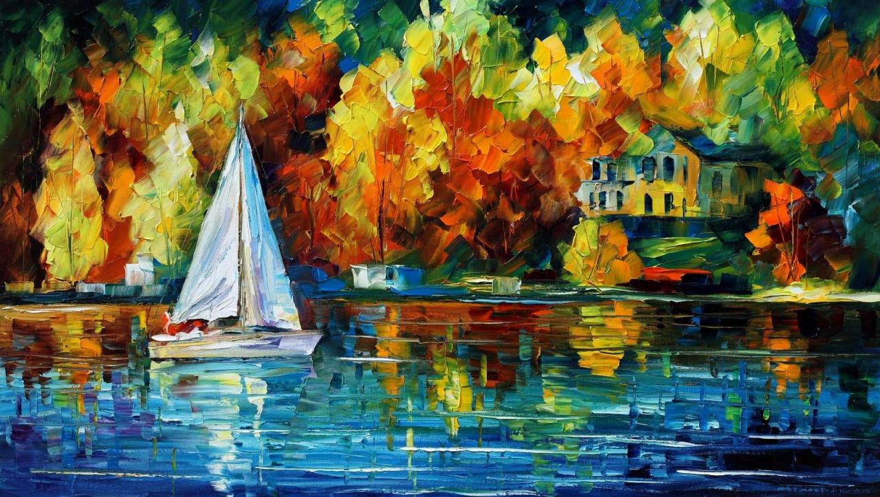House Of The Lake — Print On Canvas By Leonid Afremov - Size 36" X 20" (90cm X 50cm)