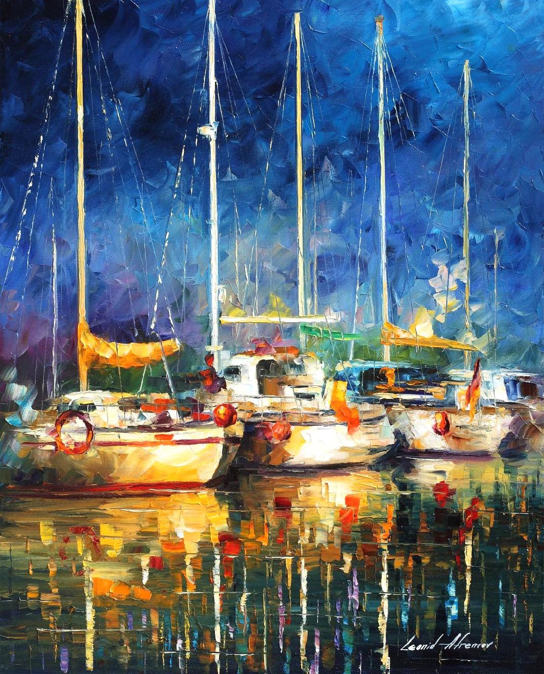 In The Port — Print On Canvas By Leonid Afremov - Size 24" X 30" (60cm X 75cm)