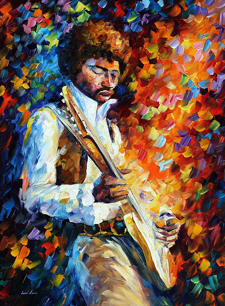 Jimi Hendrix — Print On Canvas By Leonid Afremov - Size 40" X 30" (100cm X 75cm)