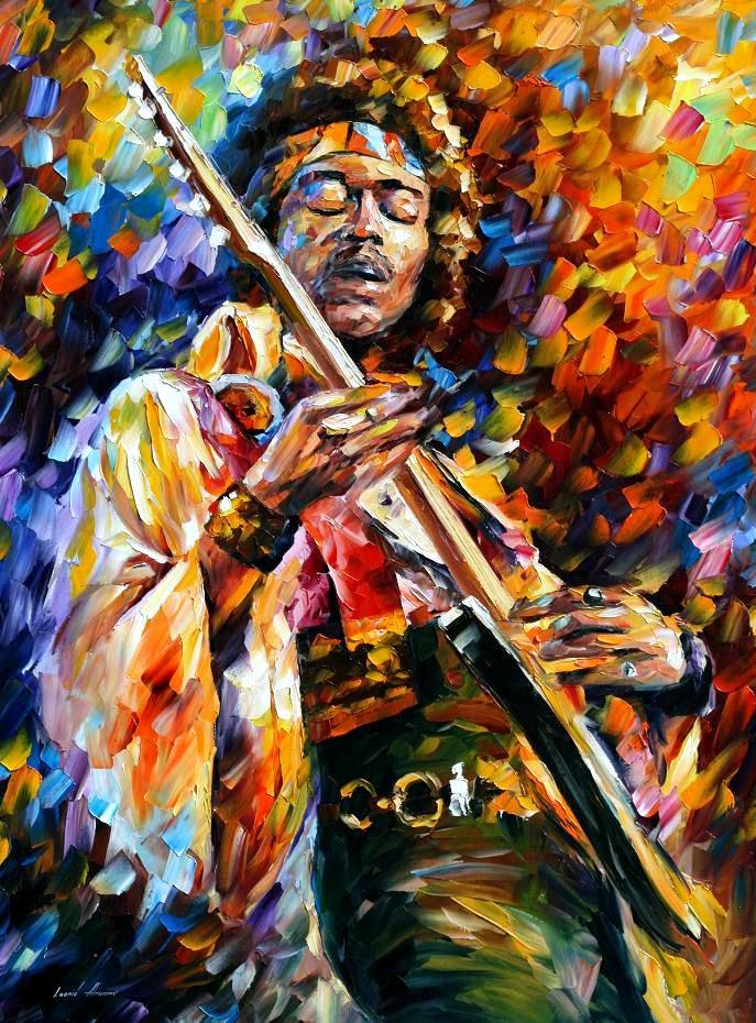 Jimi Hendrix — Print On Canvas By Leonid Afremov - Size 40" X 60" (100cm X 150cm)