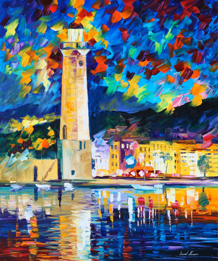 Lighthouse In Crete — Print On Canvas By Leonid Afremov - Size 36" X 30" (90cm X 75cm)