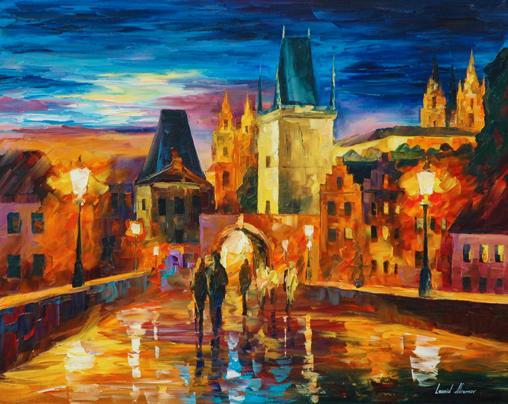 Night In Prague — Print On Canvas By Leonid Afremov - Size 30" X 24" (75cm X 60cm)