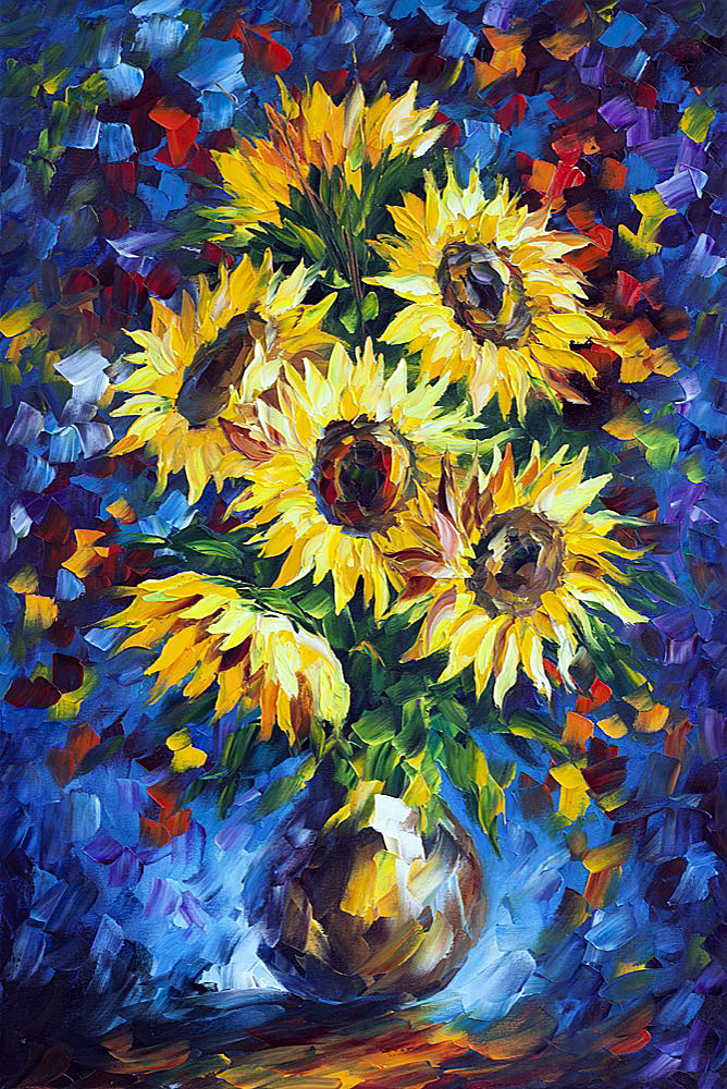 Night Sunflowers — Print On Canvas By Leonid Afremov - Size 24" X 36" (60cm X 90cm)